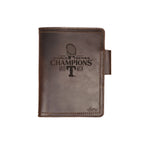 Leather Journal Cover - Texas Rangers World Series in Dark Coffee Brown, closed front engraved World Series Champions 2023