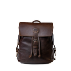 16" Drawstring Backpack in Dark Coffee Brown, front view with buckled flap and drawstring ties